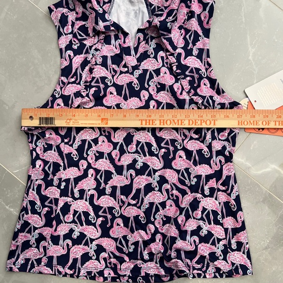 X by Gottex Women's Flamingo Ruffle Sleeveless Golf Polo Shirt NWT - Picture 5 of 13